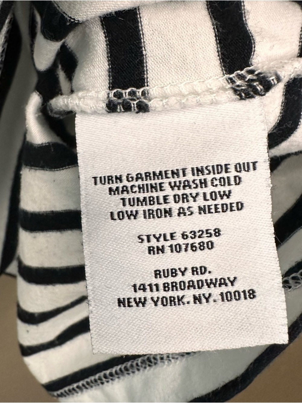 Ruby Rd. Black and White Striped 3/4 Sleeve Boatneck Top - Picture 3 of 4
